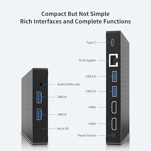 Vista 2 de Mini PC HIGOLEPC, Celeron Intel J4125 Mini Computadoras 8GB DDR4 128GB eMMC sin ventilador Mini PC Soporte Dual HDMI 4K, WiFi 6.0, BT 5.2