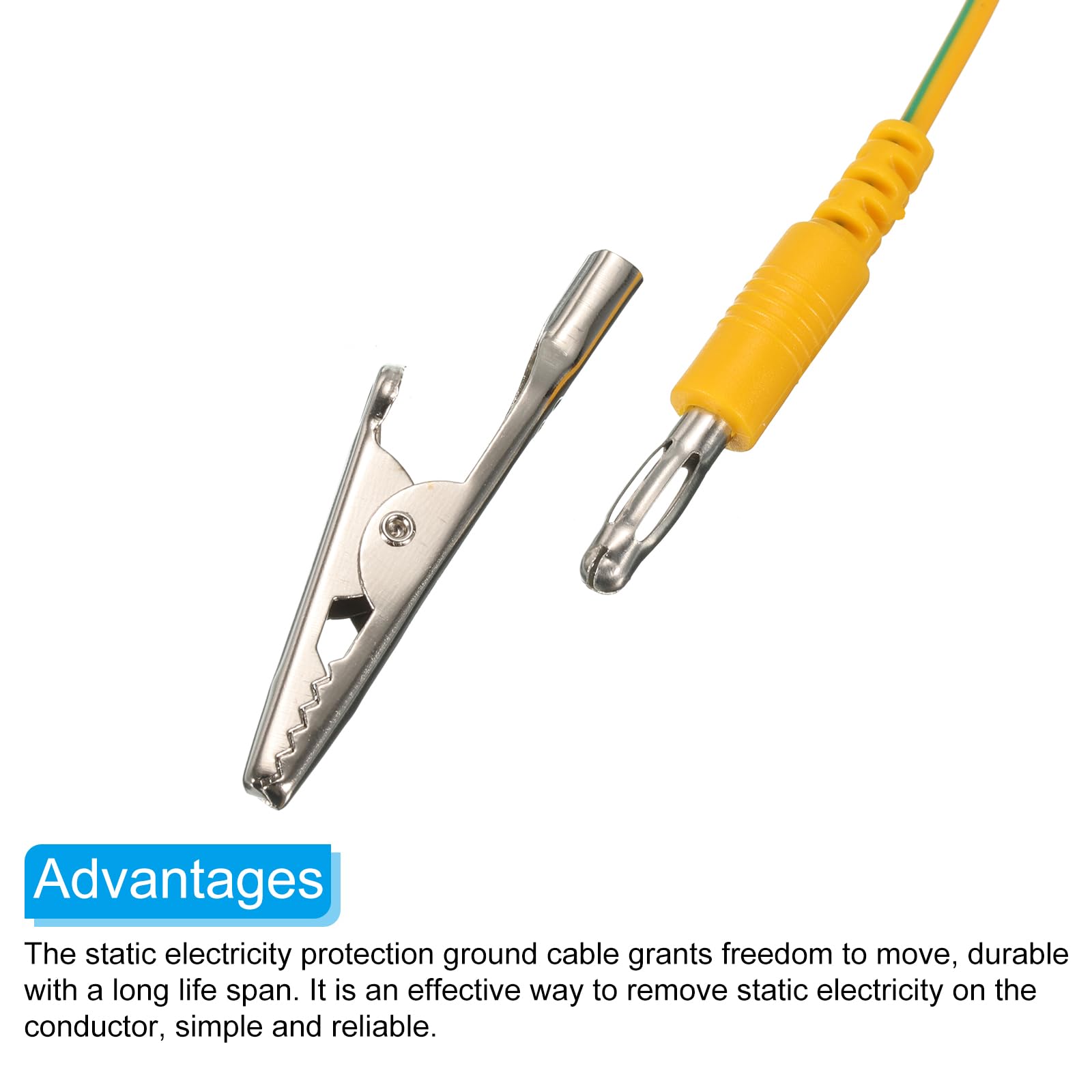 QUARKZMAN Kabel uziemiający Esd z klipsem krokodyla, długość 180 cm / 70,87", antystatyczny kabel uziemiający eliminuje elektrostatyczność przewodników, 3 sztuki (żółty, zielony)