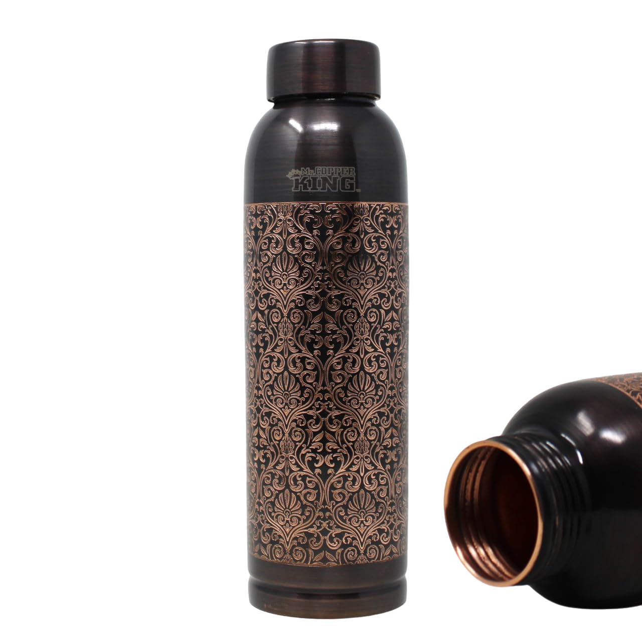 Mr.Copper King Copper Water Bottle, 100% Pure Copper BPA Free Anti Oxidant Water Bottle For Kitchen Accessory, Antique Engraved Pure Copper Drinking Flask Bottle For Office Gym Travel (900 ML)