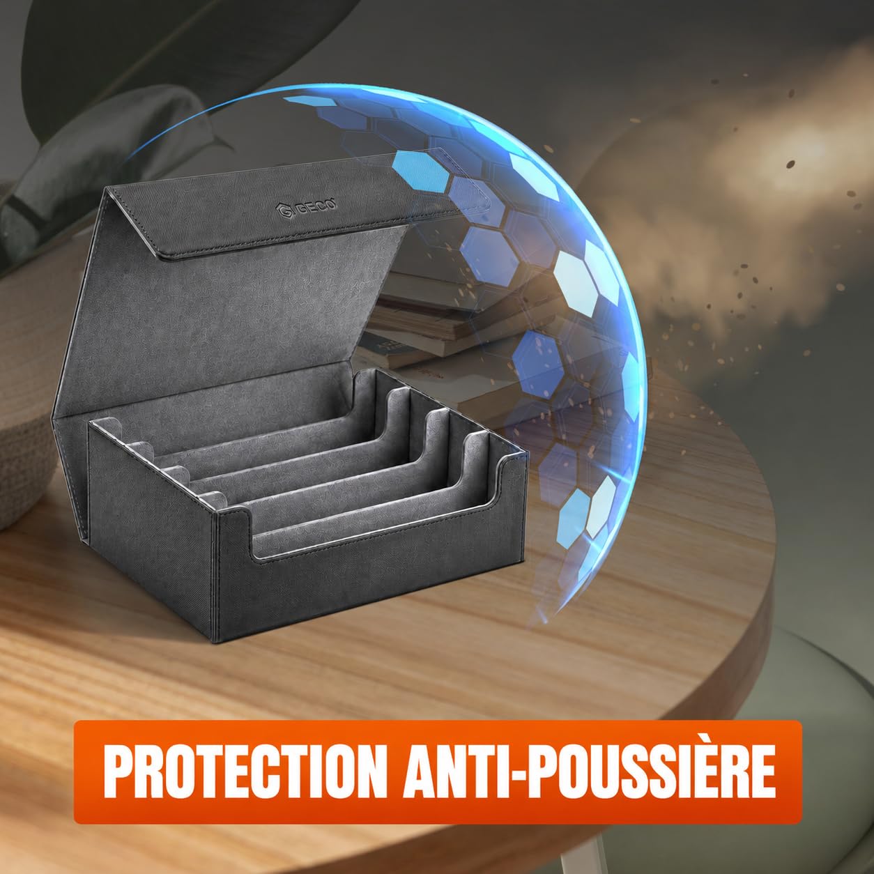 GECO® Boîte de rangement pour plus de 2400 cartes à collectionner – Noire | Deck box magnétique avec 12 séparateurs et 4 cales-cartes – Boîte premium pour cartes et accessoires
