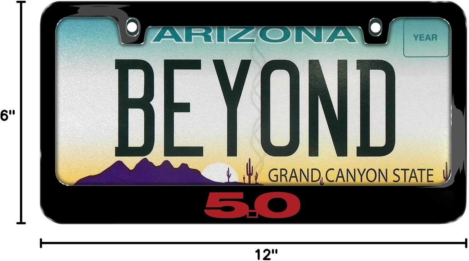 iPick Image for Ford Mustang 5.0 in Red UV-LED Printed American-Made Black Metal License Plate Frame