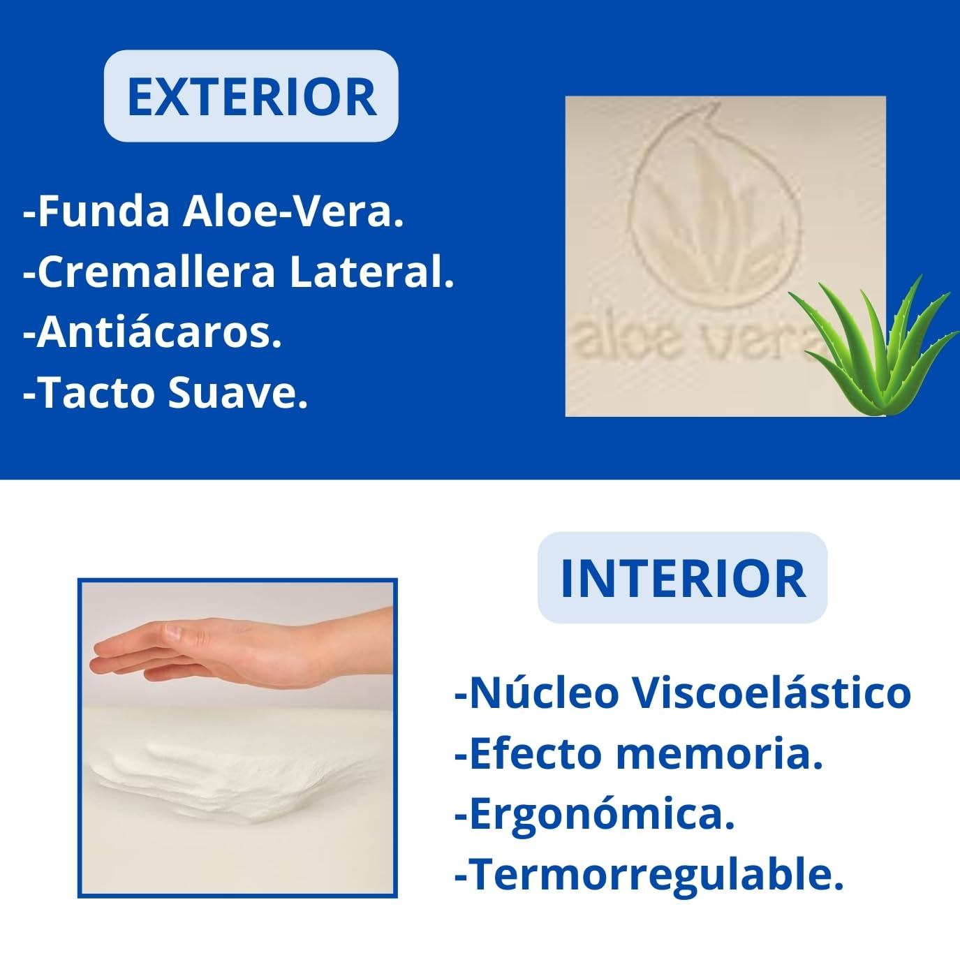 DECASATEXTIL®- Pack de 2 Almohadas Viscoelasticas 80cm para un Descanso de Calidad- Tejido Aloe Vera Plus, con núcleo Viscoelástico, indeformable, hipoalergénico, Termorregulador.