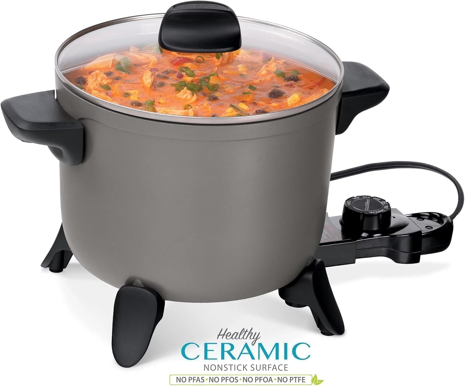 Kitchen Kettle Multi-Cooker and Electric Deep Fryer with Non-Stick Ceramic Surface, Steamer and Fryer Basket, 5-Quart - 1200W Multi-Use Kitchen Appliance