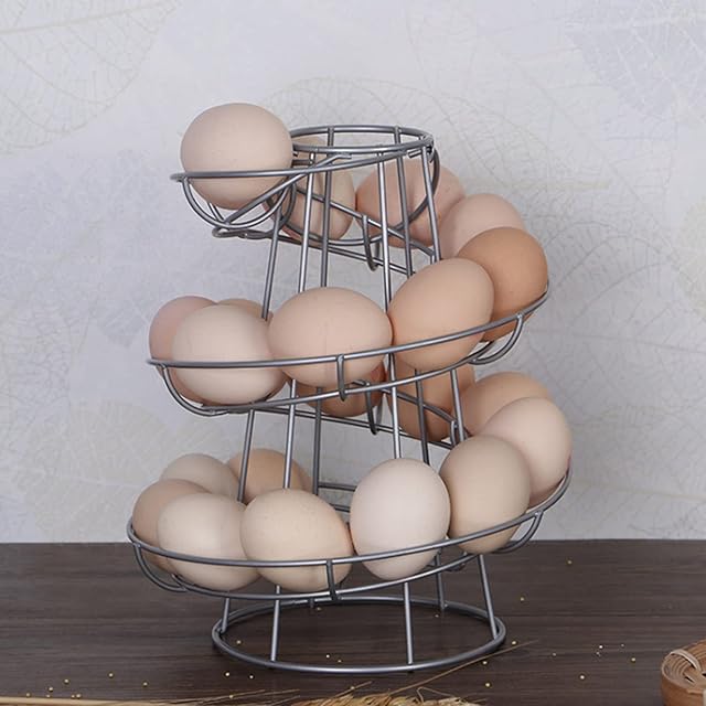 Egg Skelter Dispenser Rack Spiral Design Metal Egg Skelter Freestanding Wire Chicken Egg Storage Organizer Display Holder