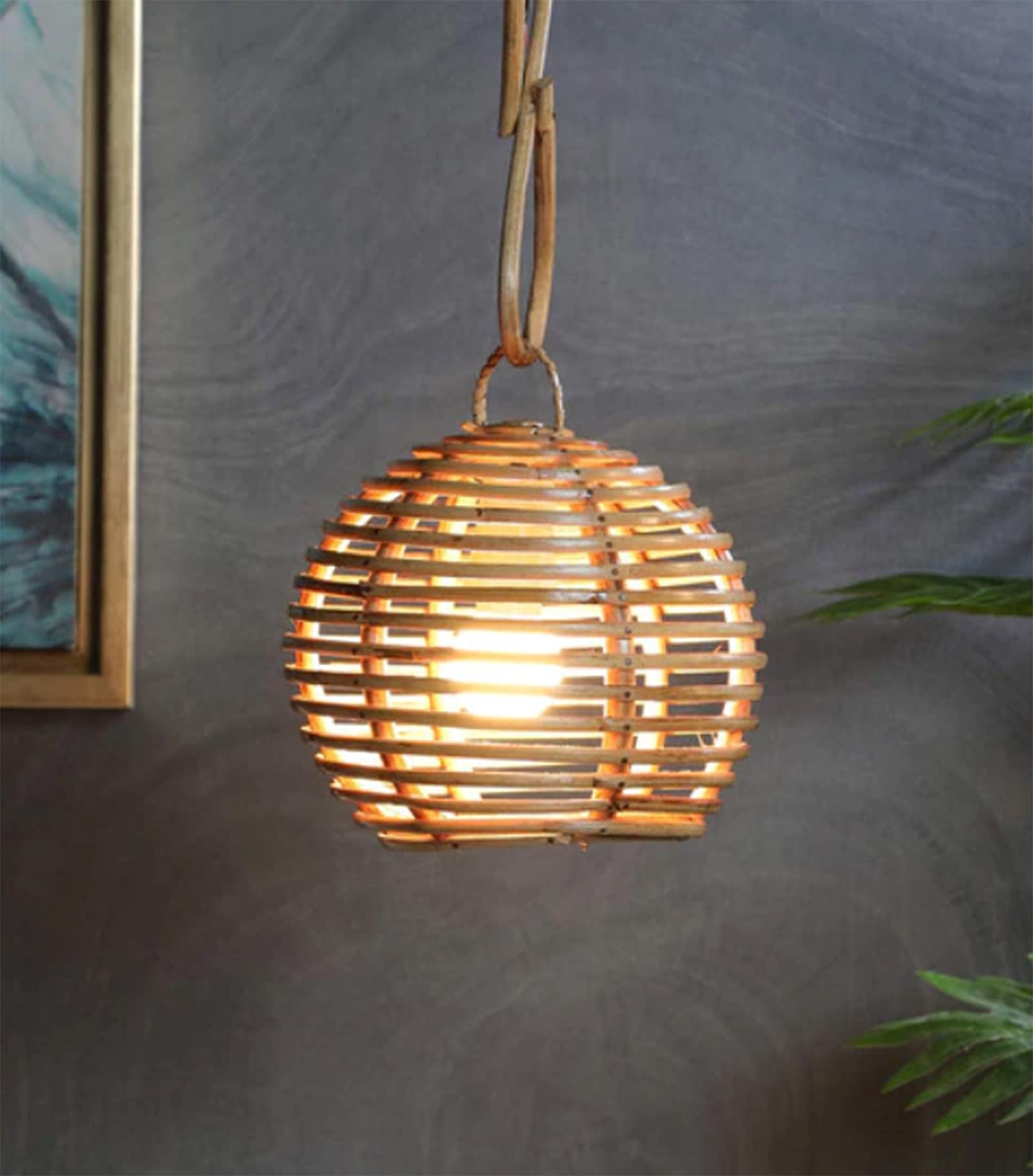Cane Chain Globe Bamboo Pendant Lamp Shade, Set of 4