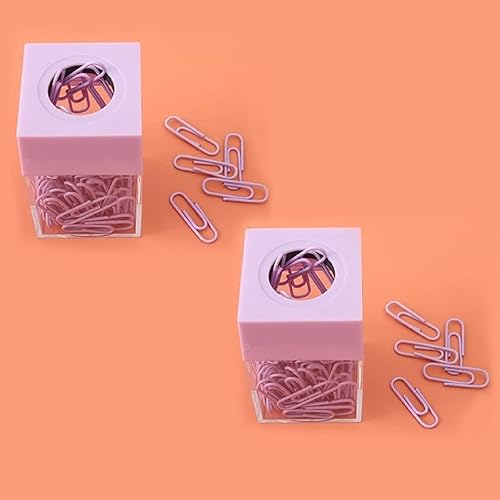 2 cajas de organizador de clips de papel morado, soporte magnético dispensador de clips de papel acrílico transparente con parte superior magnética