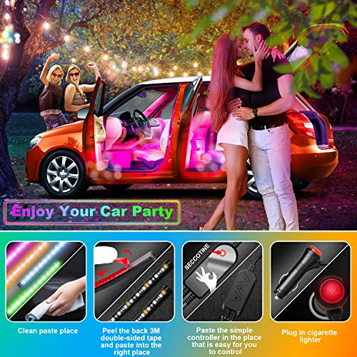 Shynerk Interior Car Lights, Car LED Strip Lights 2-in-1 Design 4pcs 48 LED Remote and APP Controller Lighting Kits, Waterproof Multi DIY Color Music Car Lighting with Car Charger and DC 12V - Thumbnail 3