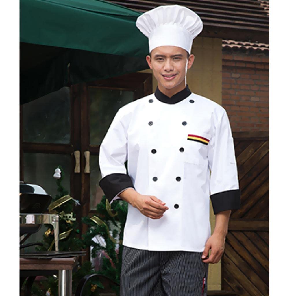 loom tree LOOM TREE® Unisex Chef's-Uniform Long Sleeve Double-Breasted Men Women Chef Coat White L | 1 Piece Chef Coat-picture-28
