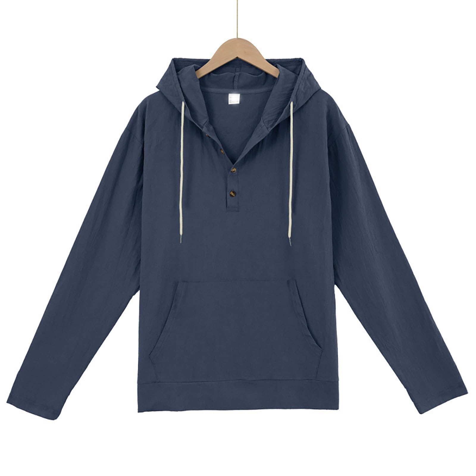 Camisa de Lino Hombre Manga Larga Camisa Casual Hombre con Capucha Bolsillo Grande Ligera Transpirable Cuello Henley Corte Holgado Estilo Urbano para Primavera y Otoño