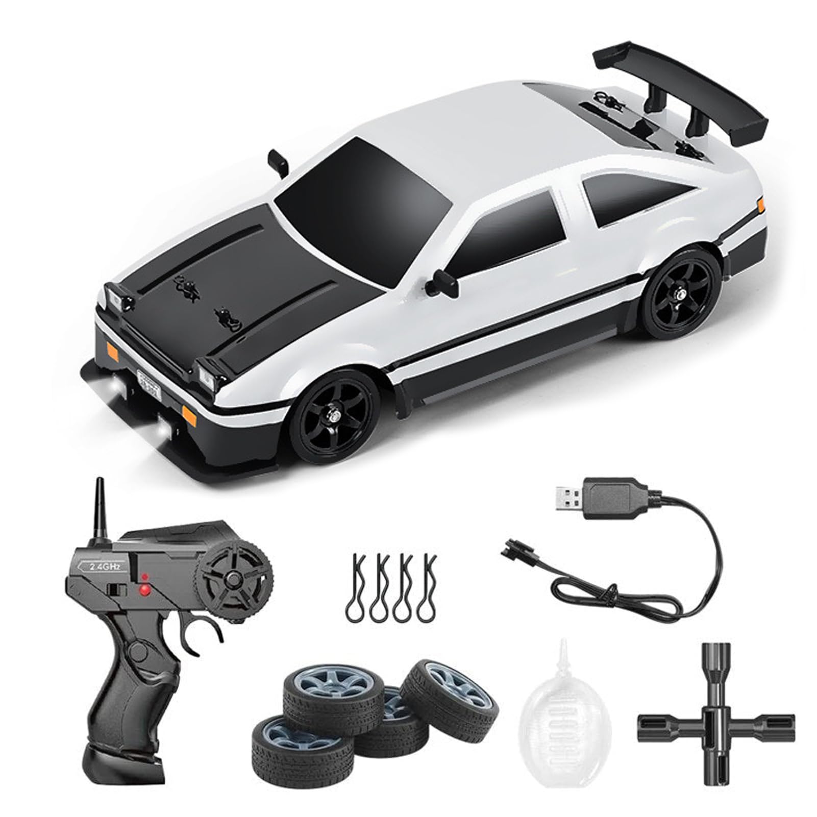 Drifty Boyz Rc Car, Drifty Boyz Vapor Drifters Slide Drift Rc Car, 1:24 Full-Scale Mini Rc Drift Cars, 2.4GHZ Mini Drift Remote Control Cars Built-in Spray Function (White)