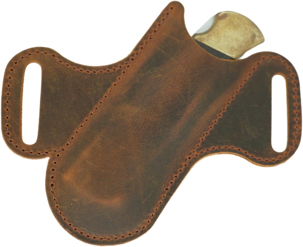 JJNUSA personalized Leather Folding Knife Sheath Pocket for 4"-5" inch Knives Holder, 5" inch Holster Belt Loop, Flashlight Holder, EDC Leather for buck 110 Pouch Brown2