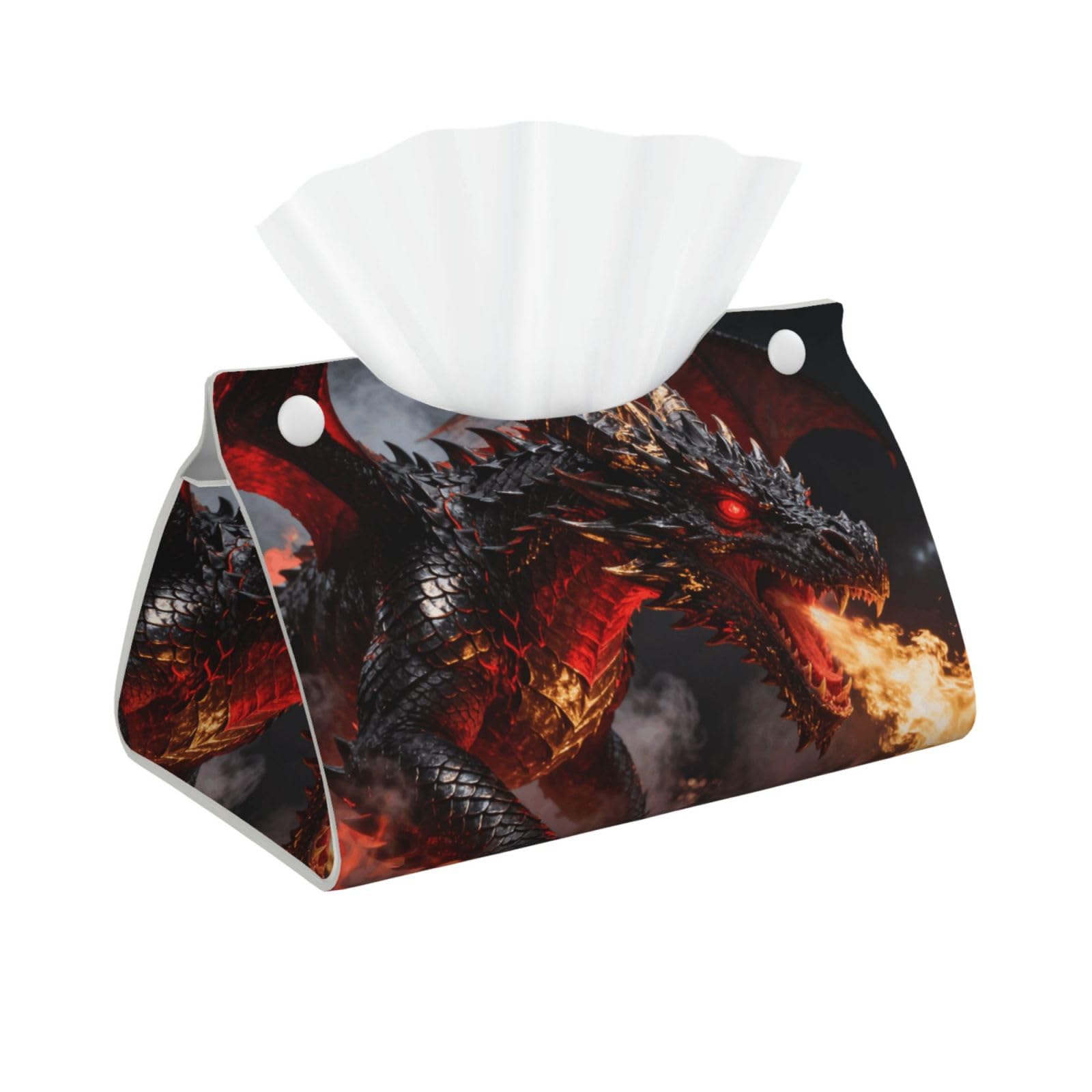 Dragon Flame Long Leather Tissue Box Cover-Waterproof PU Leather Tissue Holder for Bathroom, Decorative Rectangular Tissue Case