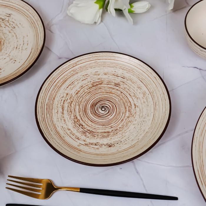 Image of Ceramic Dinner Set, Twist Brown, 18 Pieces