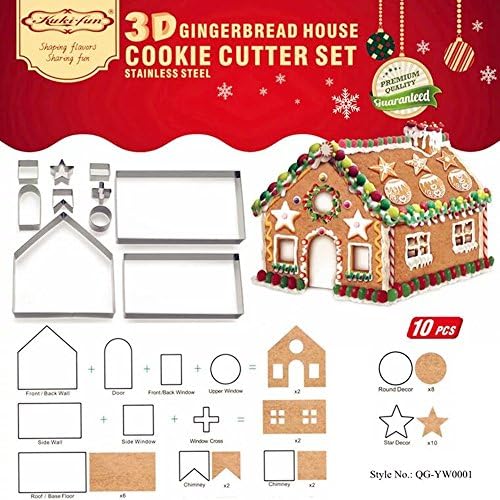 DIY 3D Gingerbread House Cookie Cutter Bake Set - Christmas/Holiday Cookie Cutter Set (10 PCS)