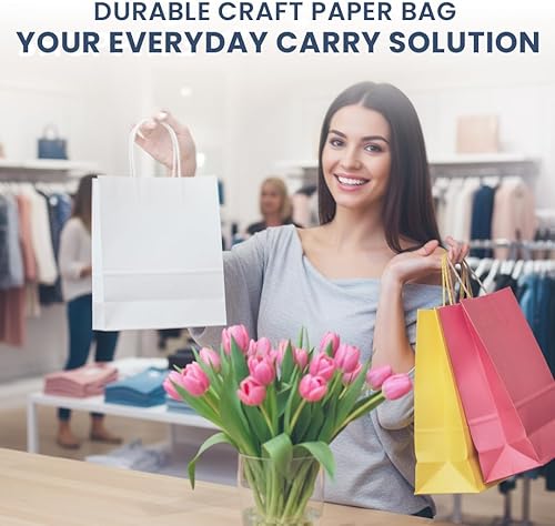 Miniatura 3 de Bolsas de papel de 10 x 8 x 5.5 pulgadas, paquete de 25 unidades, estándar (blanco)  Bolsa de regalo blanca a granel para compras, manualidades,