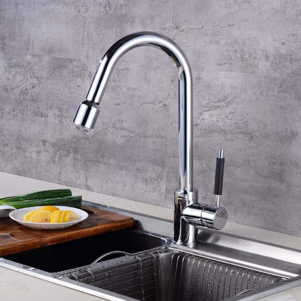 Robinet de cuisine LED anti-brûlure à douchette laiton pour évier