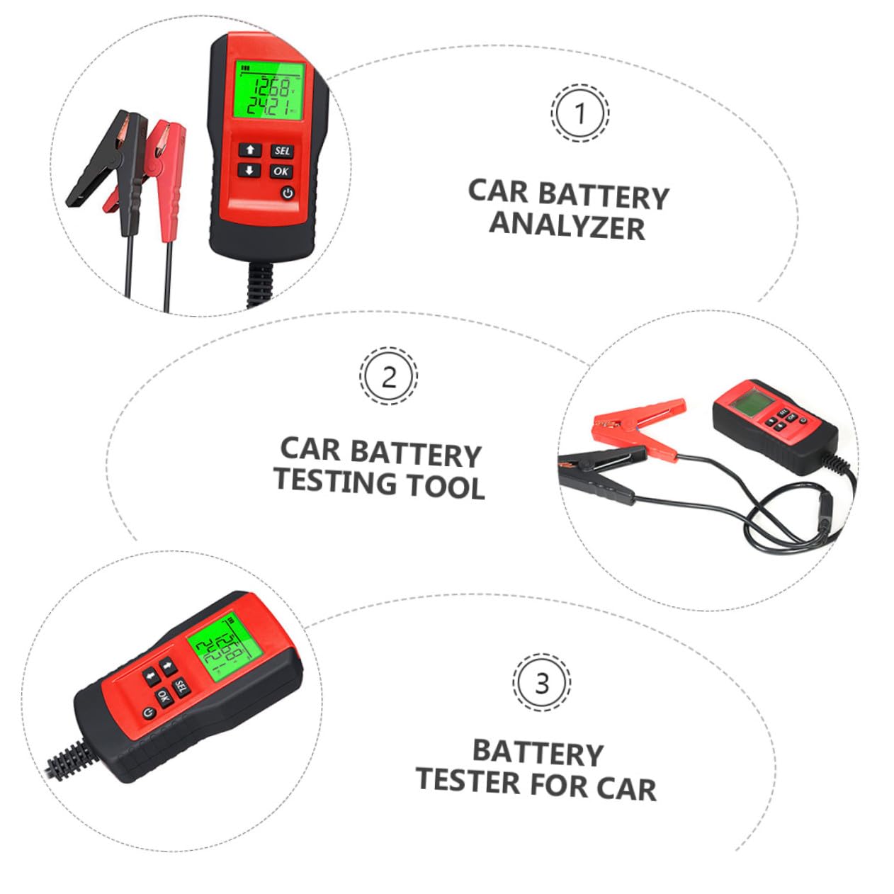 Tester per Batteria Auto Analizzatore Digitale 12V Display LCD per Verifica stato Salute Durata Capacità e Resistenza della Batteria per Veicoli Automobilistici