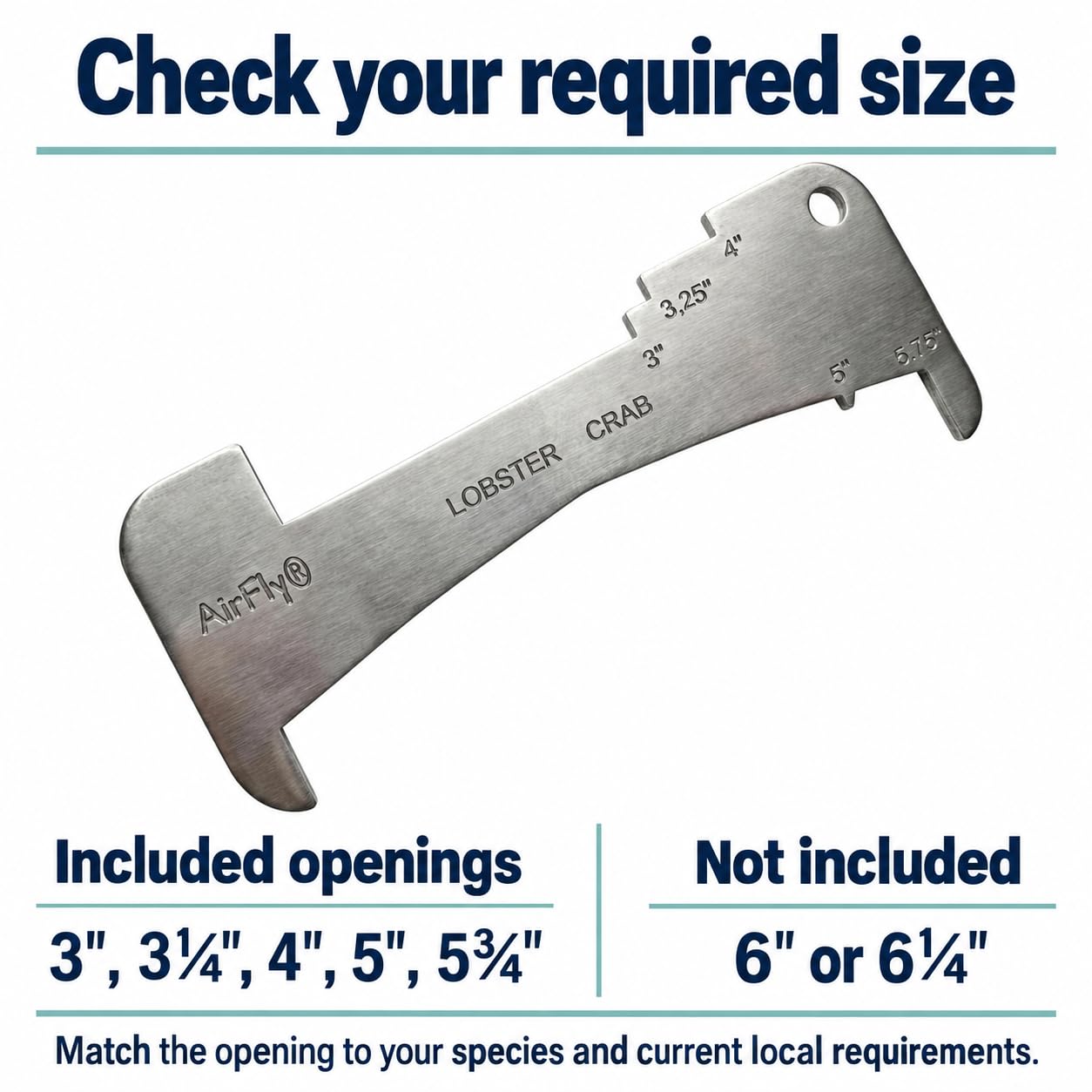AirFly 5-in-1 Aluminum Crab and Lobster Measuring Gauge, 5 Sizes