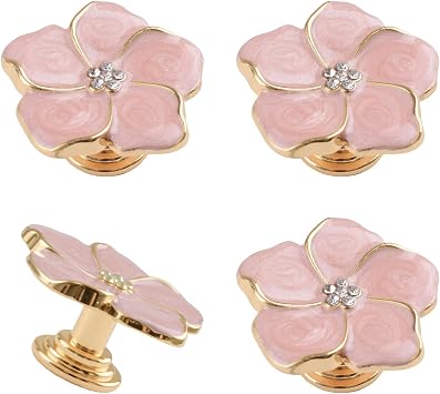 MOROBOR 4pcs Pink Petal Drawer Knobs, Creative Cabinet Drawer Pulls Gold Silk Enamel Single Hole Zinc Alloy Knobs for Dresser Wardrobe Door Furniture/Gold Base with Pink Dispensing Surface