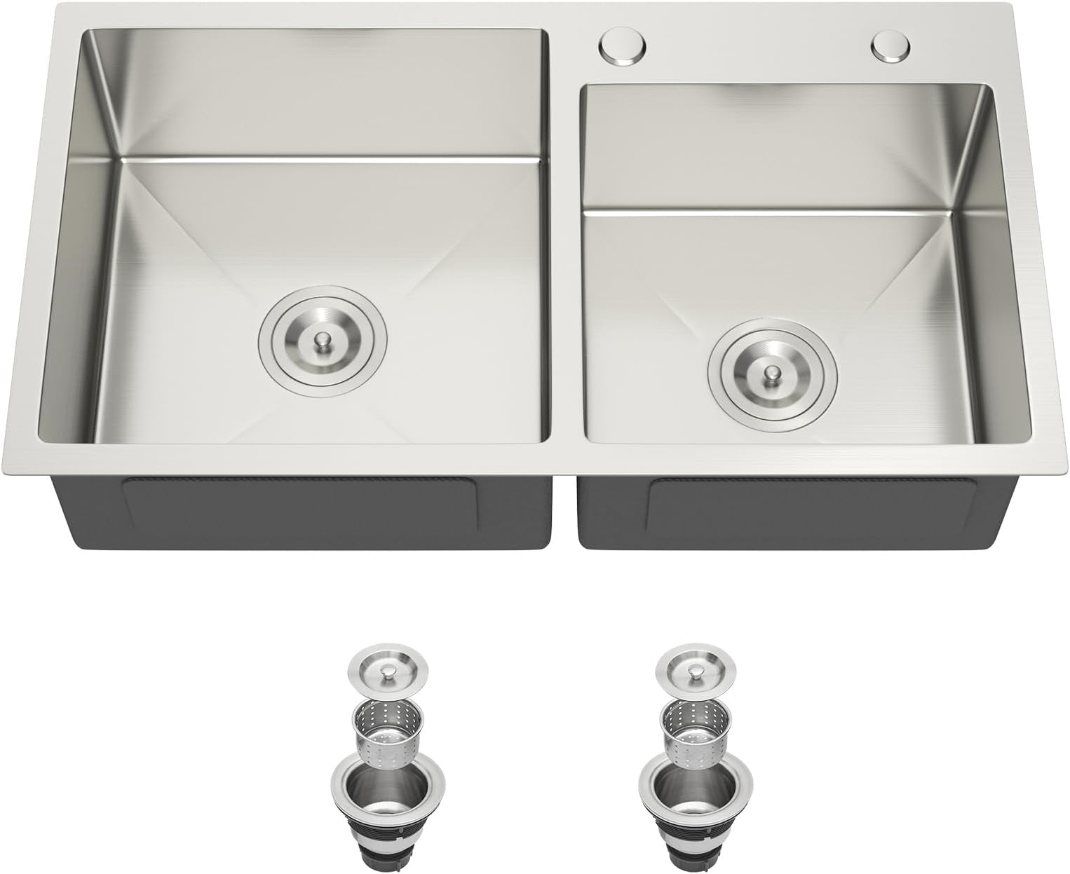 Mocoloo 31 Inch Drop in Kitchen Sink Double Bowl - 31" x 17" T304 Stainless Steel Handmade 60/40 Round Corner Topmount 8" Deep Above Counter Basin