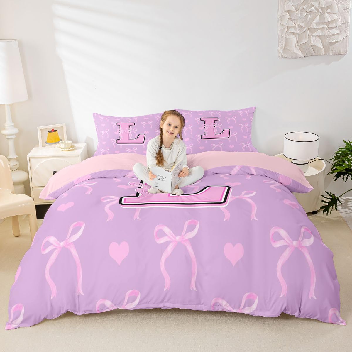 Homewish fioletowa różowa kokarda king size pościel czarna różowa kokardka litera L poszewka na kołdrę zestaw księżniczki kokarda poszewka na kołdrę urocza miłość serce zestawy łóżek