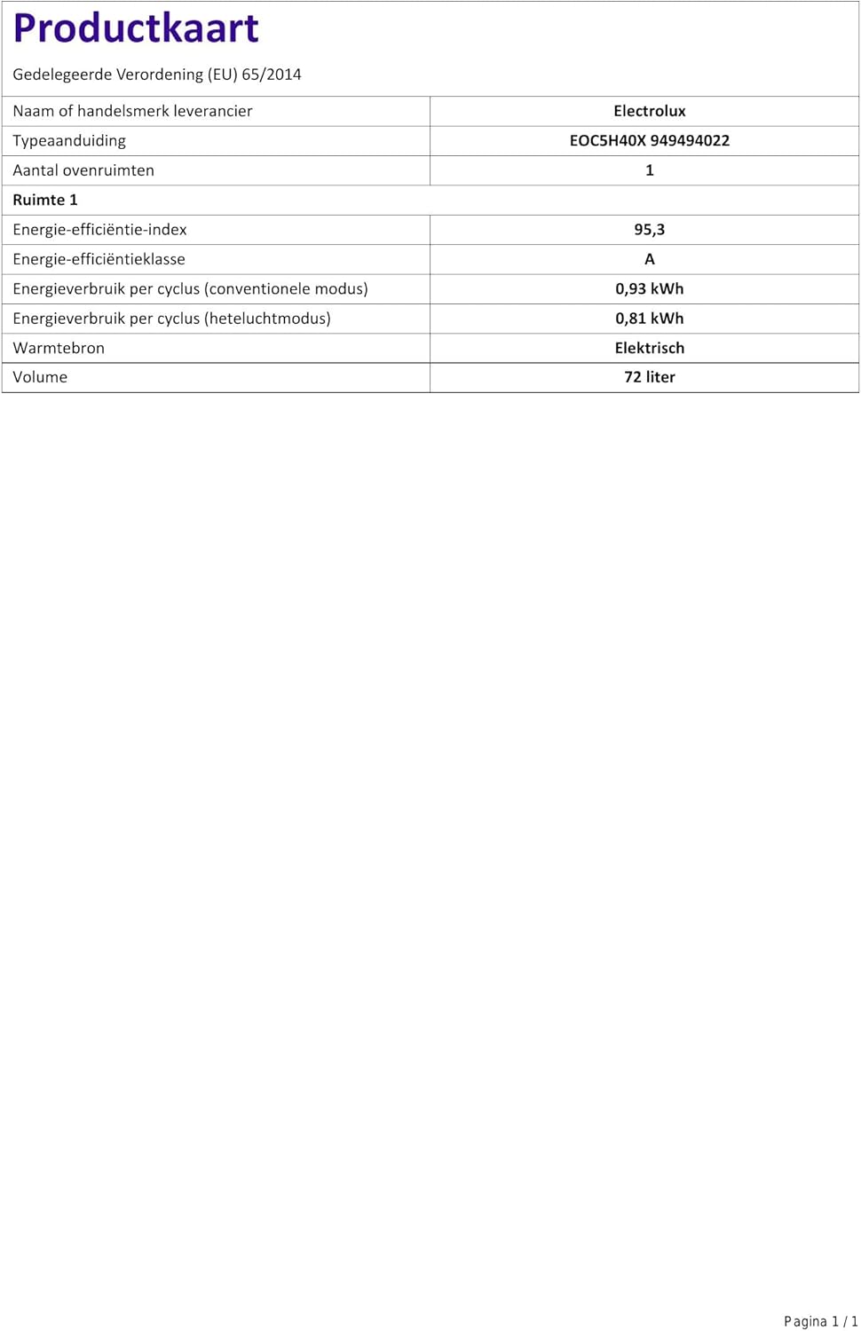 Electrolux Forno elettrico da incasso EOC5H40X, capacità 72 l, cottura a vapore multifunzione con ventola a convezione, potenza 2780 W, acciaio inossidabile [Classe di efficienza energetica A]