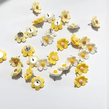 30Pcs Yellow Flower Push Pins, Decorative Thumbtacks for Bulletin Board, Cute Daisy Cork Board Pins, Office & Home Wall Decorative Tacks