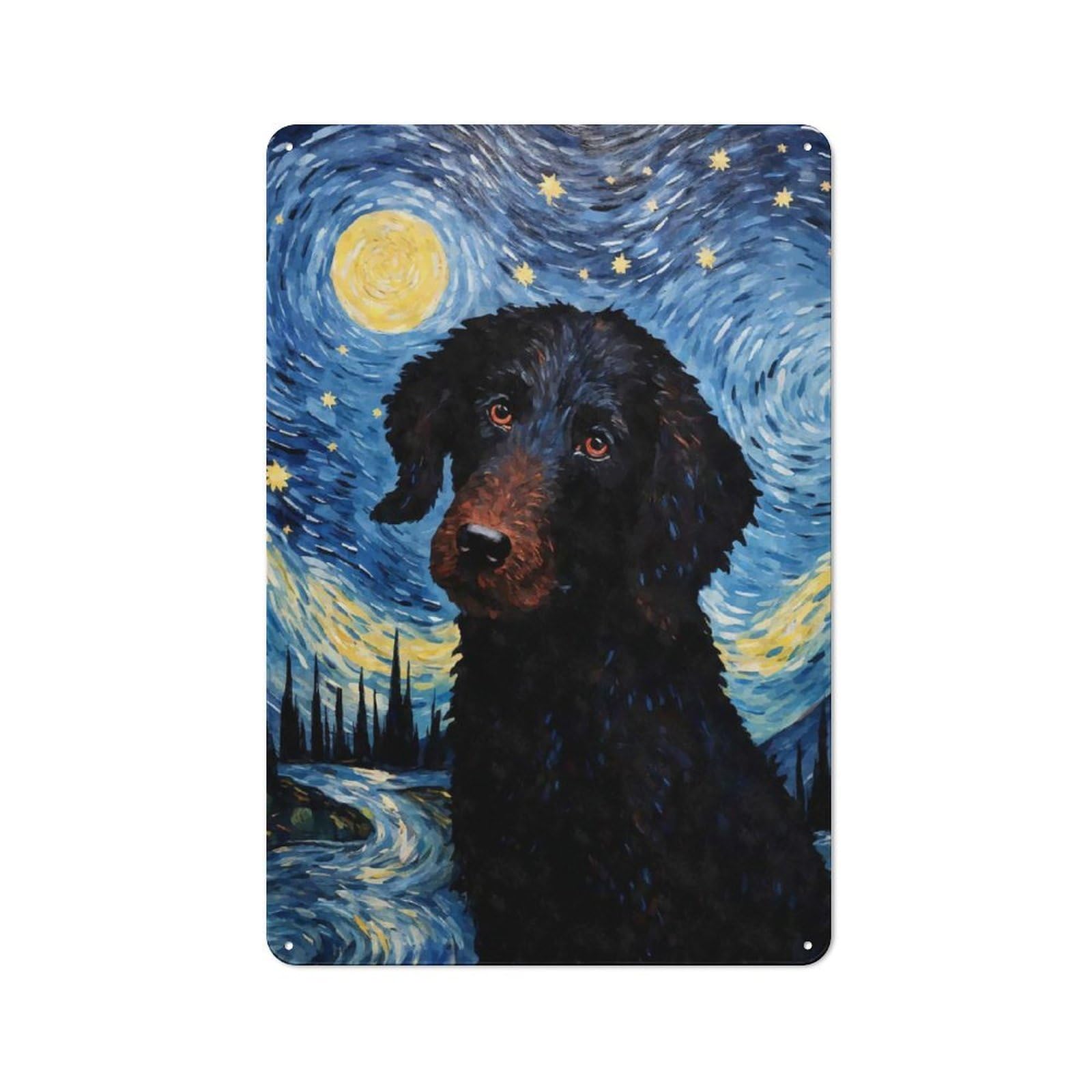 Junmoney Style-3 Loft Style Metal Wall Art Sign 30X20cm Featuring Curly Coated Retriever, Urban Room Decor For Loft, Studio, Office Or Creative Room