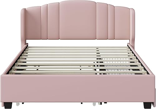 Miniatura 93 de Base de cama LED tapizada tamaño Queen, plataforma flotante de terciopelo con cabecero, MDF moderna y cama de madera contrachapada (beige-081)