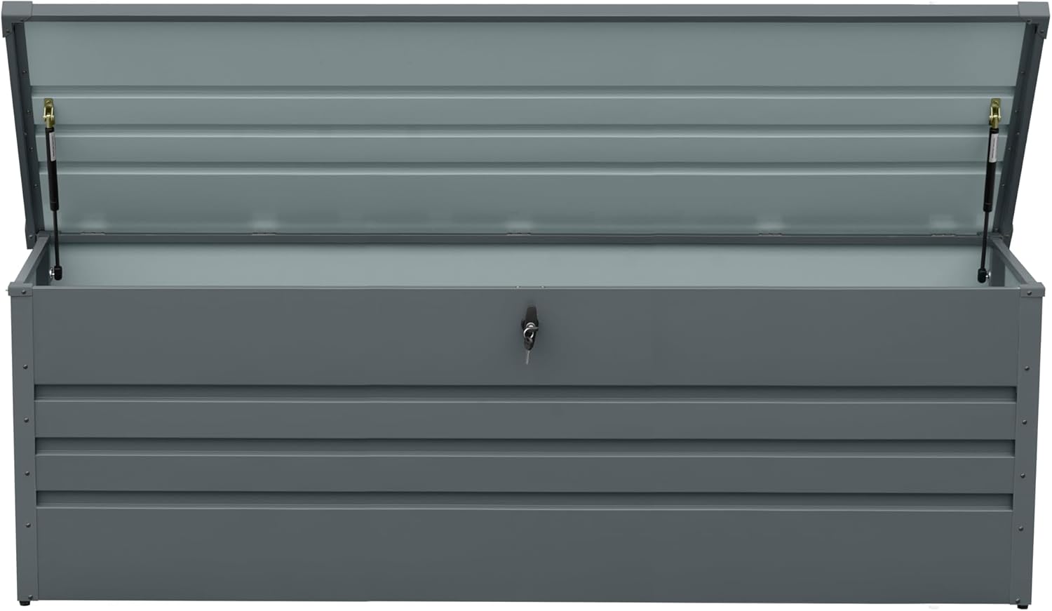 KUIKUI Metal Deck Box Waterproof, Outdoor Storage Box Extra Large, Patio Storage Bench for Pool Cushions Rugs, 260 Gallon