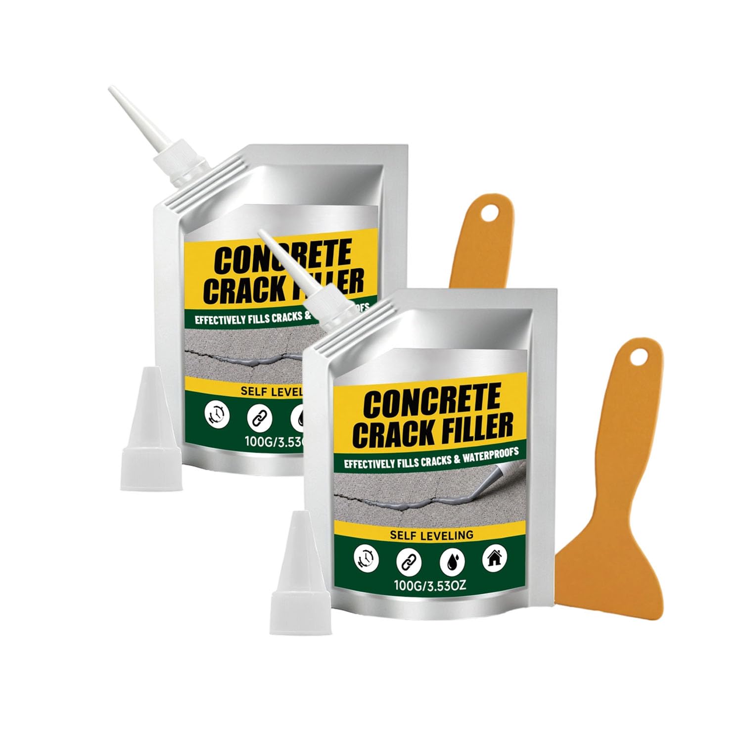 Self Leveling Waterproof Concrete Crack Filler Sealant, Concrete Hole Filler with Scraper, Crack Repair Paste for Driveway, Patio, Walkway, Basement Cement Surface (2PCS)