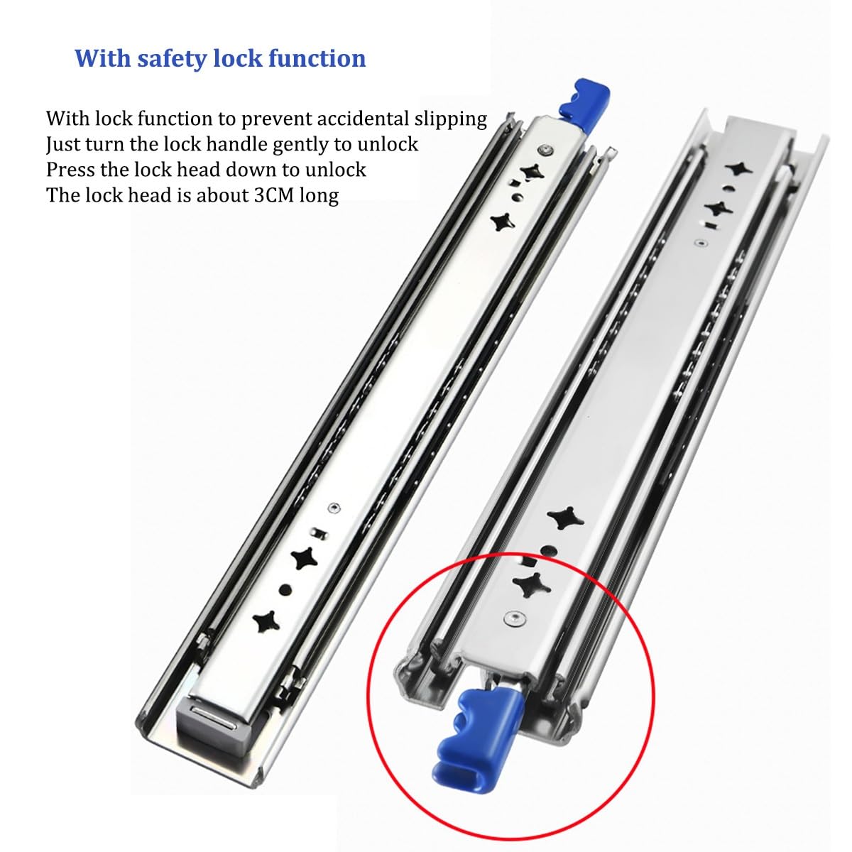 Guide per Cassetti Carichi Pesanti, 1 Coppia Binari Cassetti A Sfera, Guide di Scorrimento Industriali con Serratura, Binari Ad Estrazione Totale, Portata 120kg(350mm/14inch)