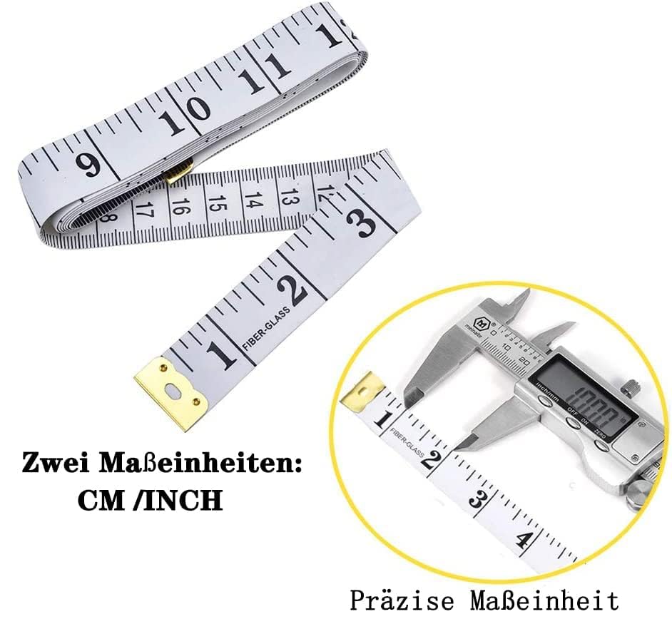 8 Nastri Metrici Da Sarto 200 Cm | Metro Flessibile Double Face In Centimetri E Pollici, Per Cucito E Corpo - 3