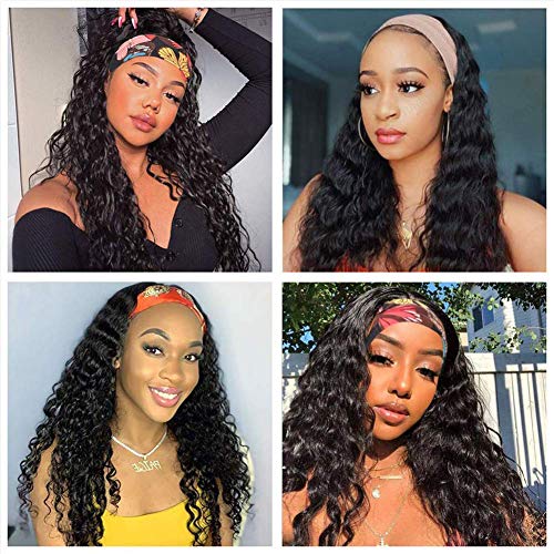 Image of XSY Headband Wig Human Hair 26 Inch Deep Wave Human Hair Headband Wigs for Black Women Glueless Curly Headband Wig 150% Density Natural Color