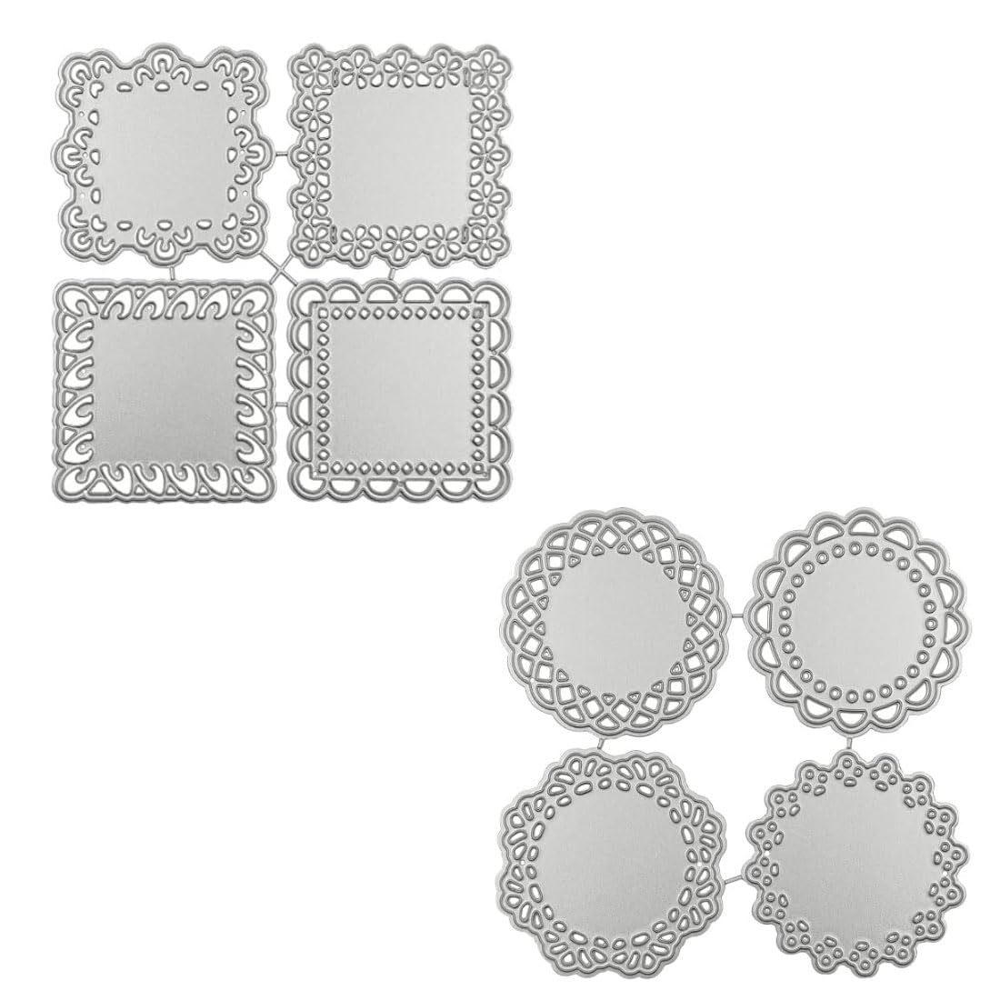 Troqueles corte para decoración tarjetas - redondos y cuadrados de encaje con borde flores metal para manualidades, álbumes recortes, álbumes de fotos(8PCS, Material de acero al carbono)