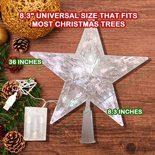 Wegoxiao Christmas Tree Star Topper With Lights, 8 Inches Transparent Christmas Star Tree Topper With Usb/Battery Case, Plastic Star Tree Toppers Christmas Decorations For Holiday Party #TOP2