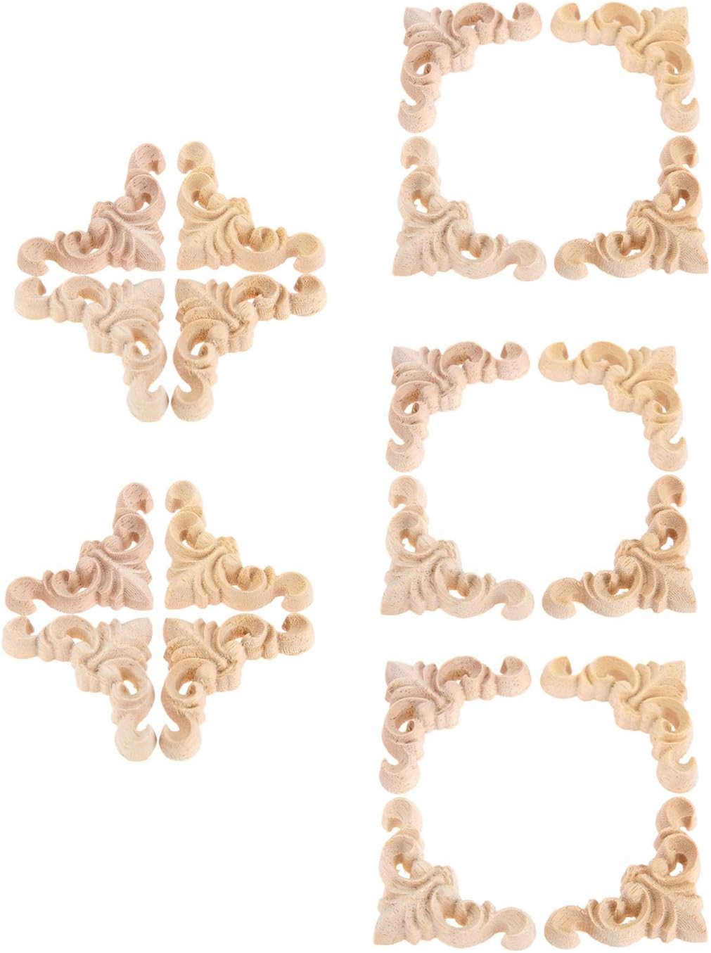 20Pcs Furniture Onlay Applique Frame for Home, 4x4cm/1.57"x1.57", Unpainted Woodcarving Corner Decal Cabinet Door Wall Ceiling Dresser