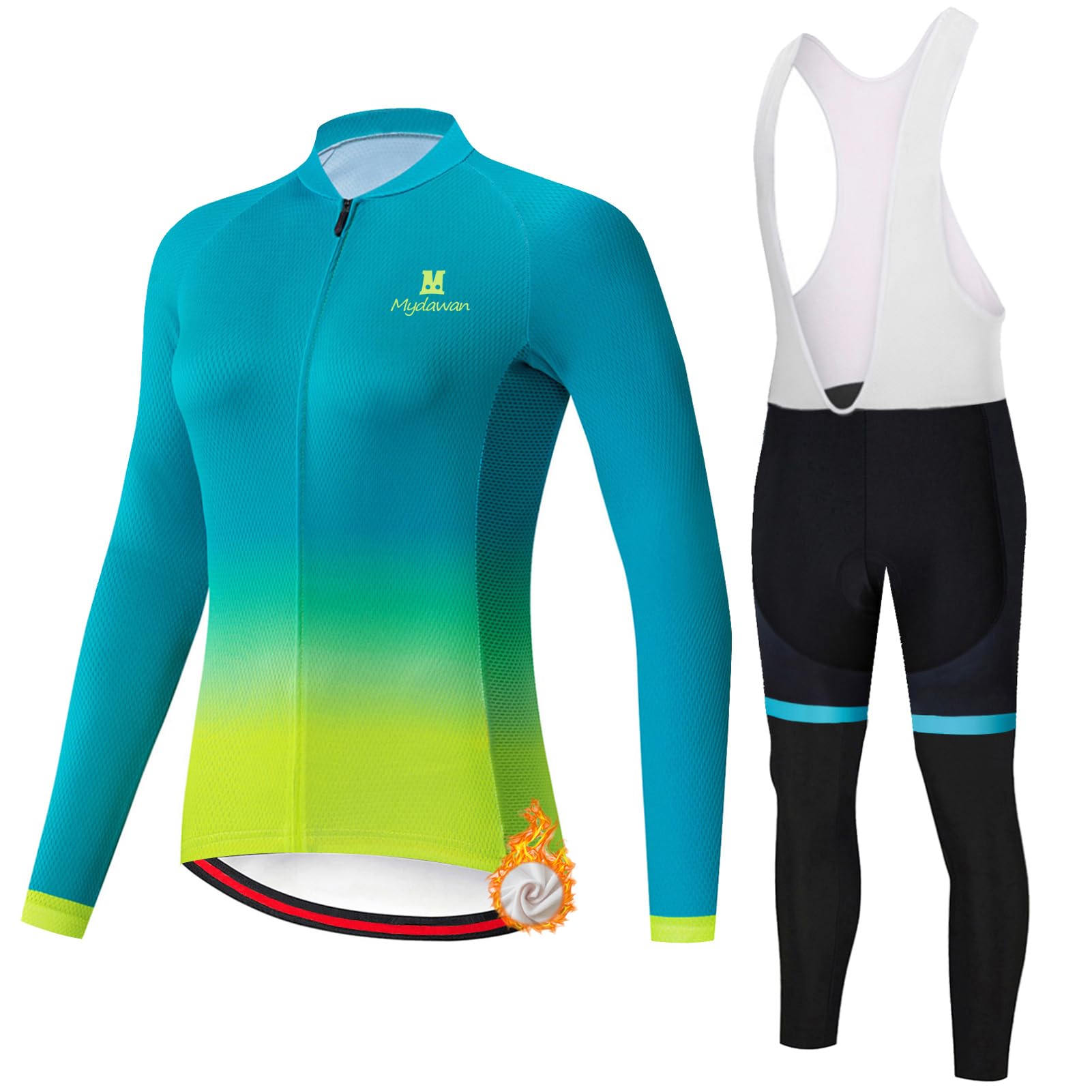 Abbigliamento Ciclismo Completo Bici MTB Donna,Tuta da Ciclista Invernale Maglietta Ciclo Termico Vello Giacca Manica Lunga e Salopette Pantaloni con 19D Gel Imbottiti,Completi Maglia da Bicicletta