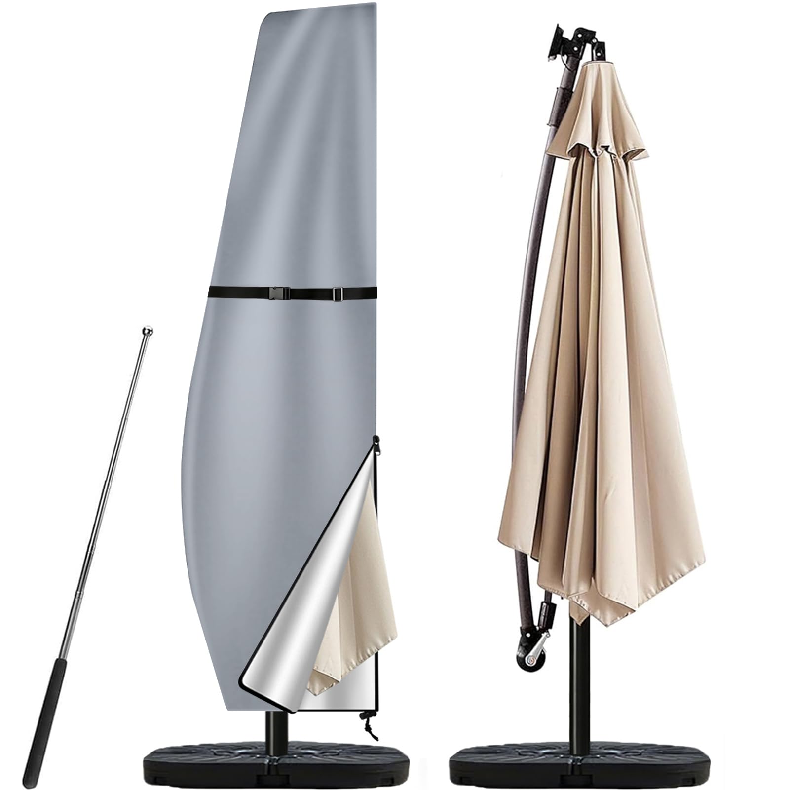 Teynewer Parasol Cover Waterproof, Garden Cantilever Umbrella Cover, Grey