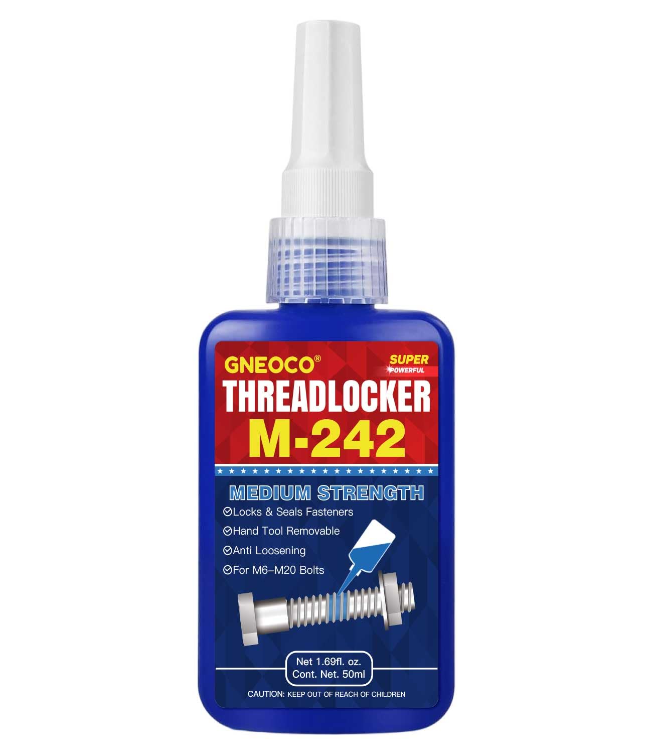 GNEOCO ThreadLocker Blue 242 50ml, Thread Lock Medium