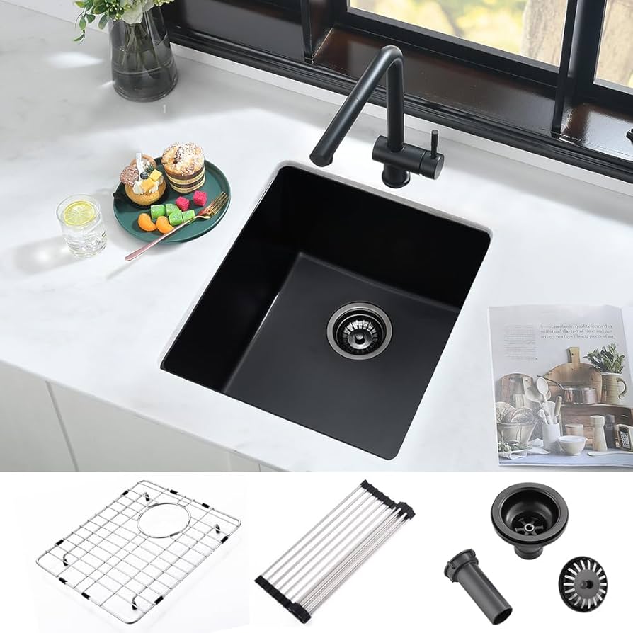 15 Inch Black Bar Sink Undermount Quartz-iAnomla 15x15
