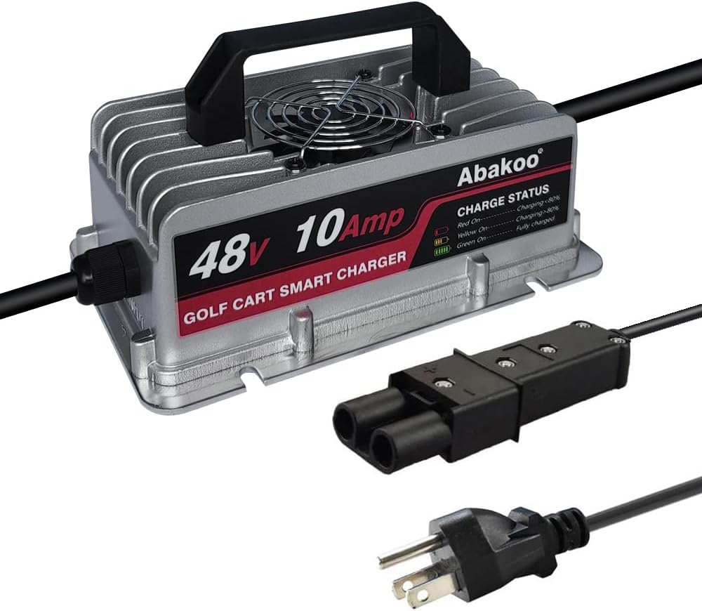 Abakoo 48V 10A Battery Charger for Yamaha Golf Cart G19 G22, with 2 Pin Plug, IP67 Waterproof