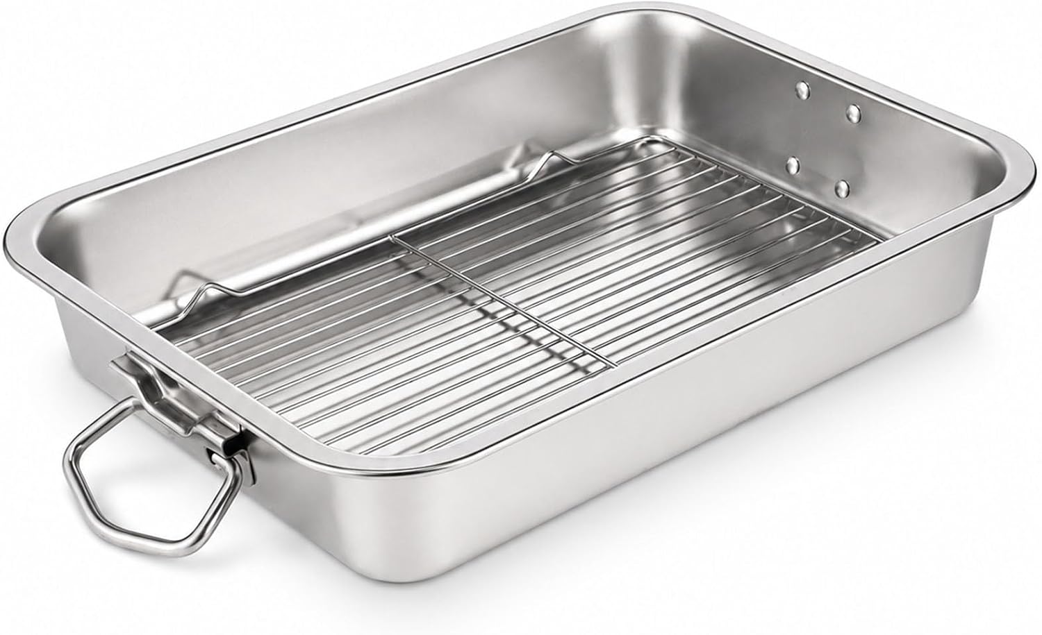Stainless Steel Roasting Pan w/Rack & Handles, 15.7x11.8x2.8 in for Turkey