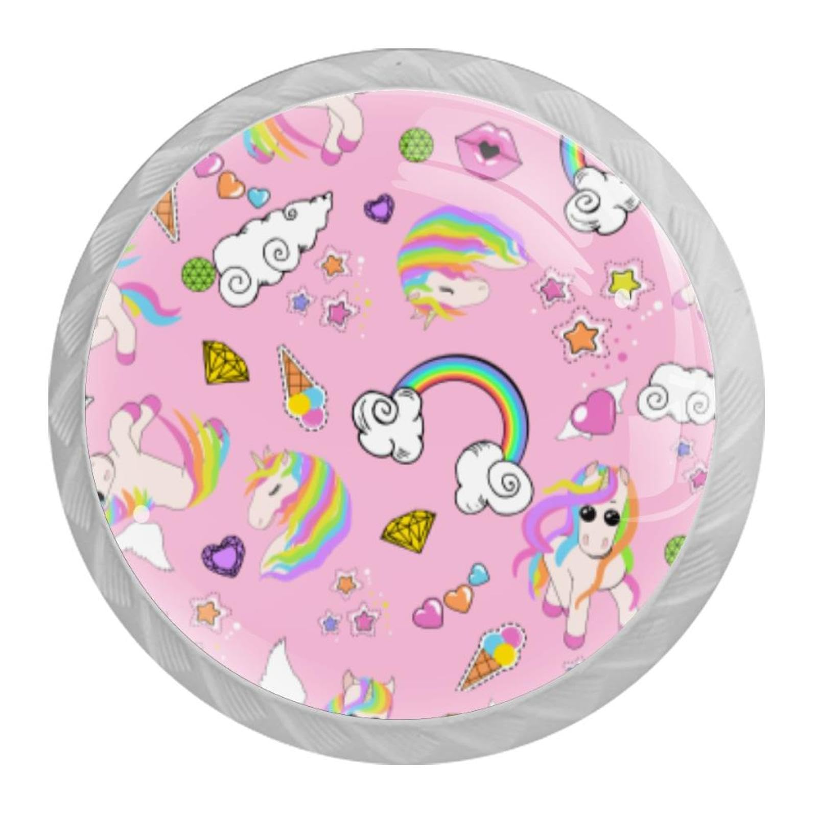Tqmspg Multi03 4 Pieces Drawer Pulls Rainbow And Unicorn Patterns Door Knobs Dresser Handles For Kitchen Wardrobe Cupboard Hardware Furniture