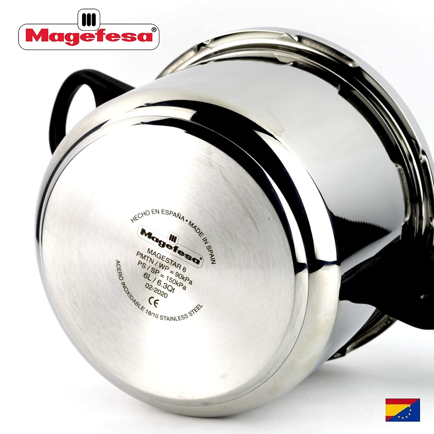 Magefesa - Magestar olla a presión super rapida de 8 Litros, fabricada en acero inoxidable, apta para todo tipo de cocinas, incluido induccion, sensor de presión, 5 sistemas de seguridad, express