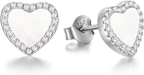 Evensee Heart Earrings 925 Sterling Silver White Mother of Pearl