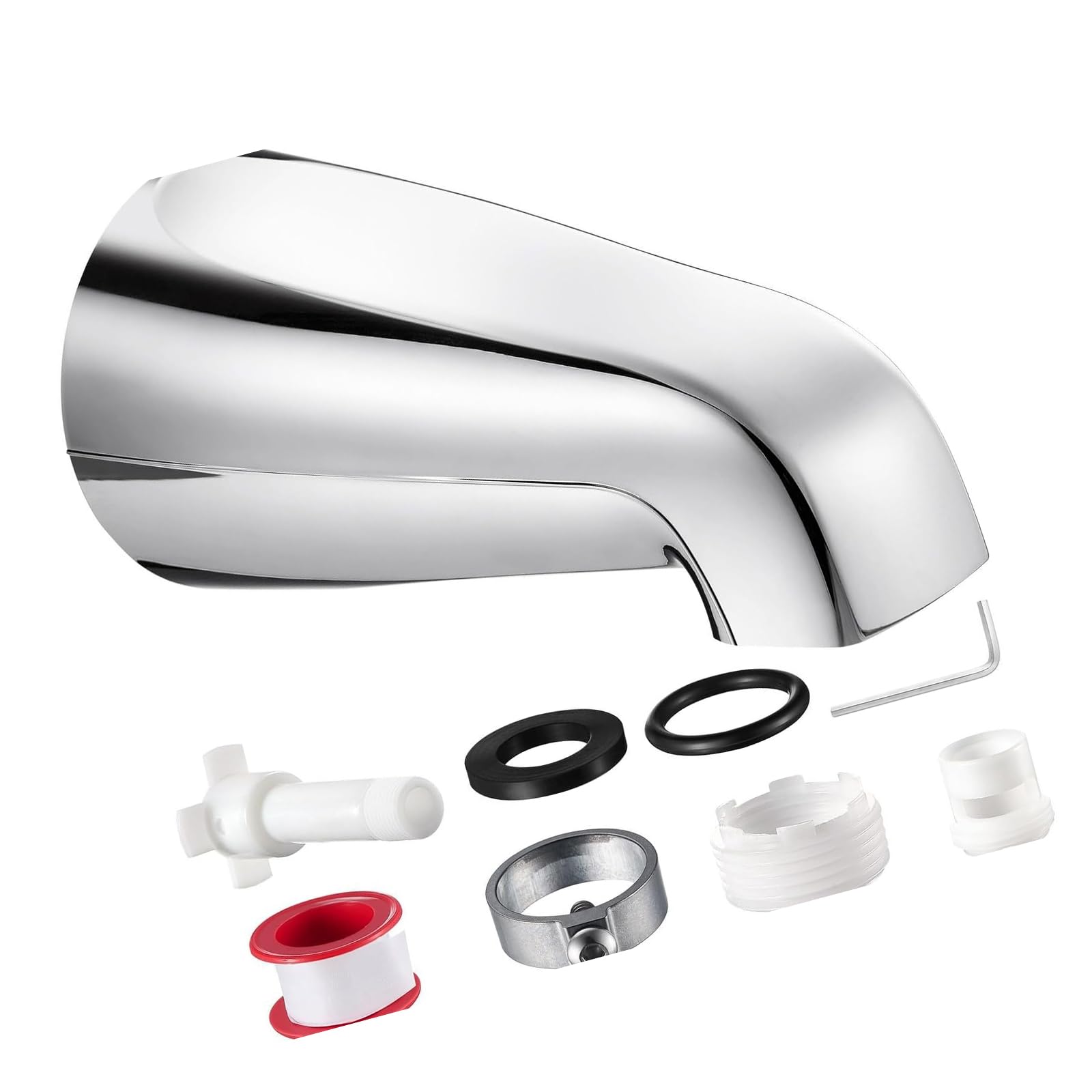 APGLSXY Chrome Tub Spouts for Bathtubs 5.2Inch Metal Faucet Outlet with Adapters Set for Standard 1 / 2Inch Coppers Pipe Setups Bathroom Repair