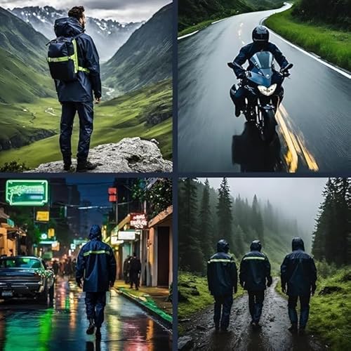 Conjunto Capa De Chuva Impermeável Para Motoqueiro(a) Com Touca e Viseira Em Tecido Oxford - Tamanho