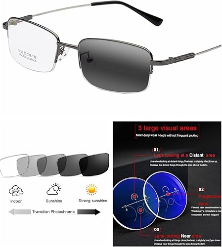 Miniatura 2 de Multifocal Progressive - Cristal de lectura de titanio doble con memoria fotocromática para hombre, 1.0+3.0