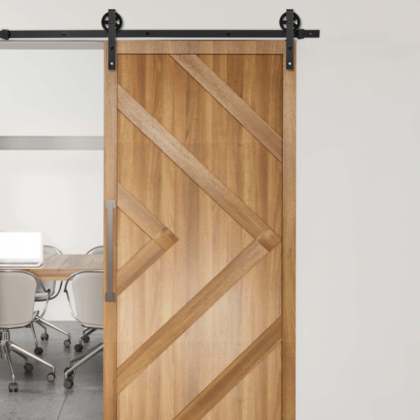 Sistema de puerta corredera, 183 cm, juego de herrajes con rueda grande, conjunto completo de herrajes para puerta de granero